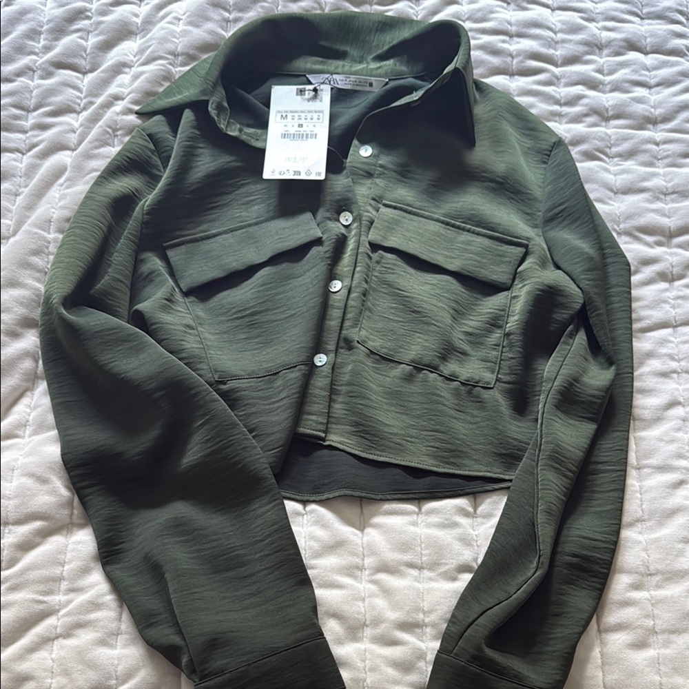 Zara Cropped Satin Shirt